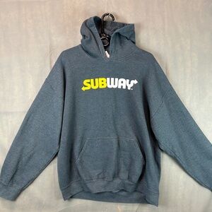 Subway Logo Gildan Pullover Hoodie Adult Size Unisex XL Gray/Blue